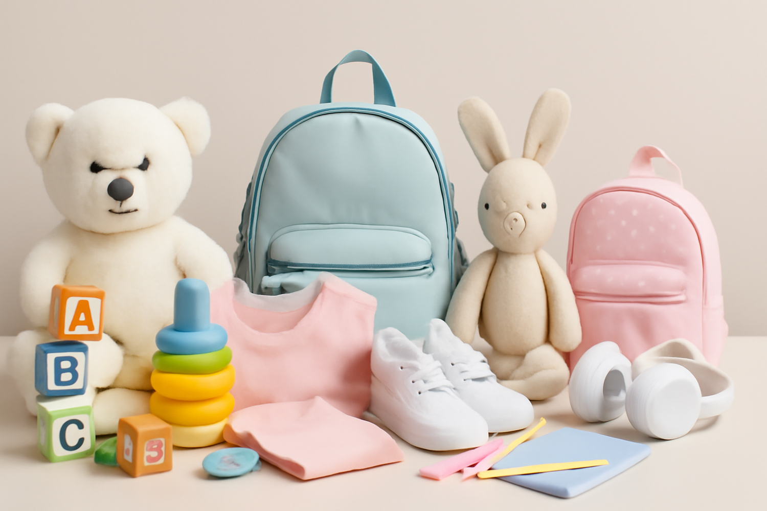 Colorful collection of kids' toys, clothing, and accessories, designed for fun and comfort.